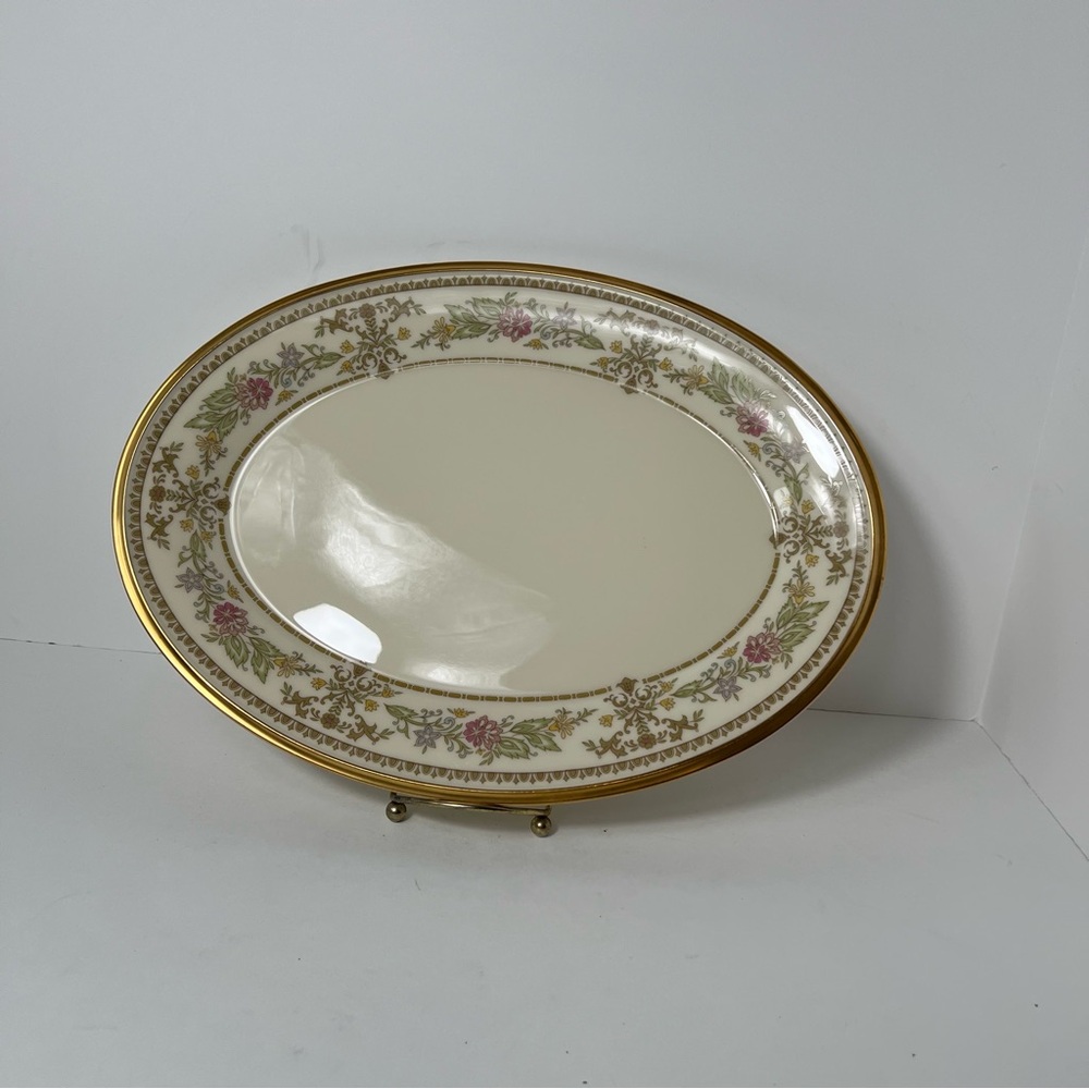 Lenox Castle Garden Serving Platter Oval Fine China Gold Plate 14 x 10.5”
